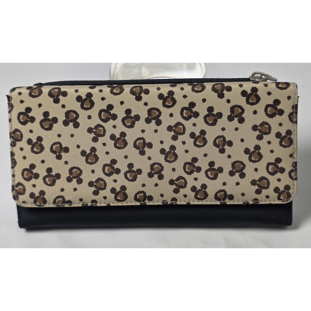 Disney Store Mickey Mouse Black & Tan Leopard Print Wallet Rare